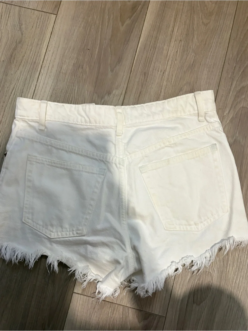 Zara Cream Distressed Denim Shorts